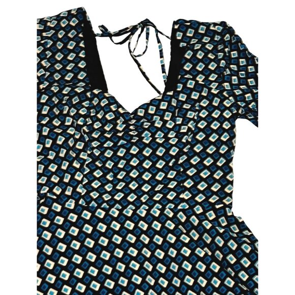 Band of the Free NWT Genevieve Teal Diamond Long Sleeve Mini Dress Sz XS Blue - Picture 11 of 13